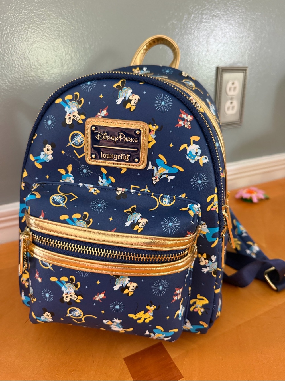 Loungefly Navy Disney Mickey & Friends Mini Backpack with Gold Accents